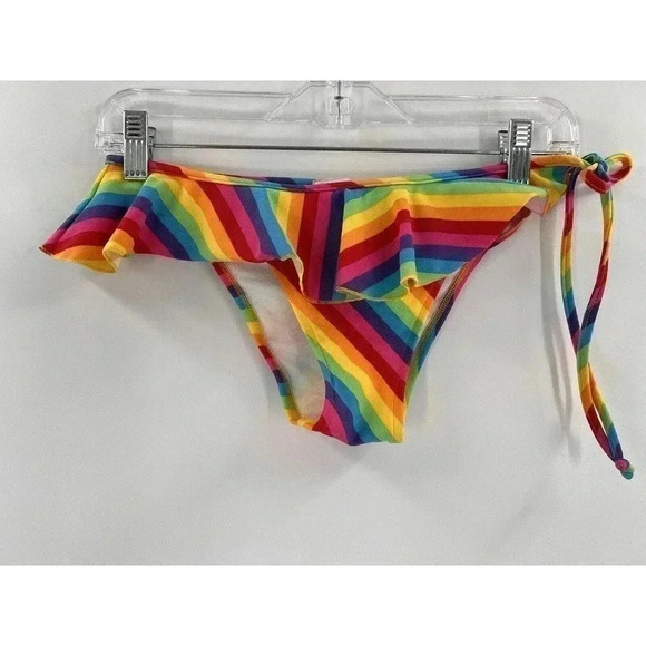 Salinas Bikini Bottom Rainbow Ruffle Side Tie Size Large Brazil Excellent UC - Picture 4 of 10